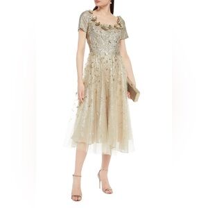OSCAR DE LA RENTA  NWT Embellished Lamé-Paneled Tulle Midi Dress S10 $6290Retail